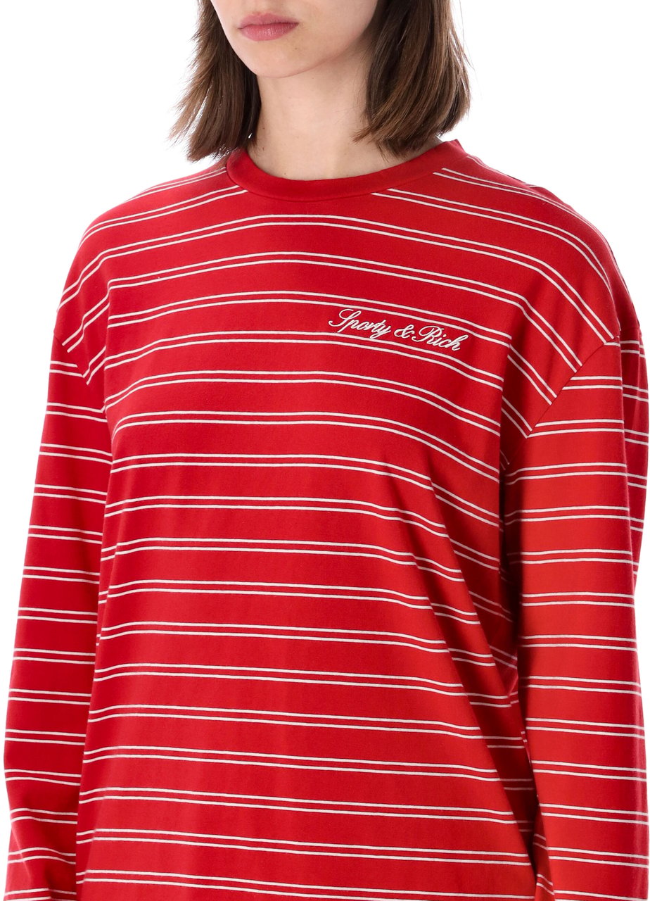 Sporty & Rich Signature Ls Tee Stripe Ruby White Rood