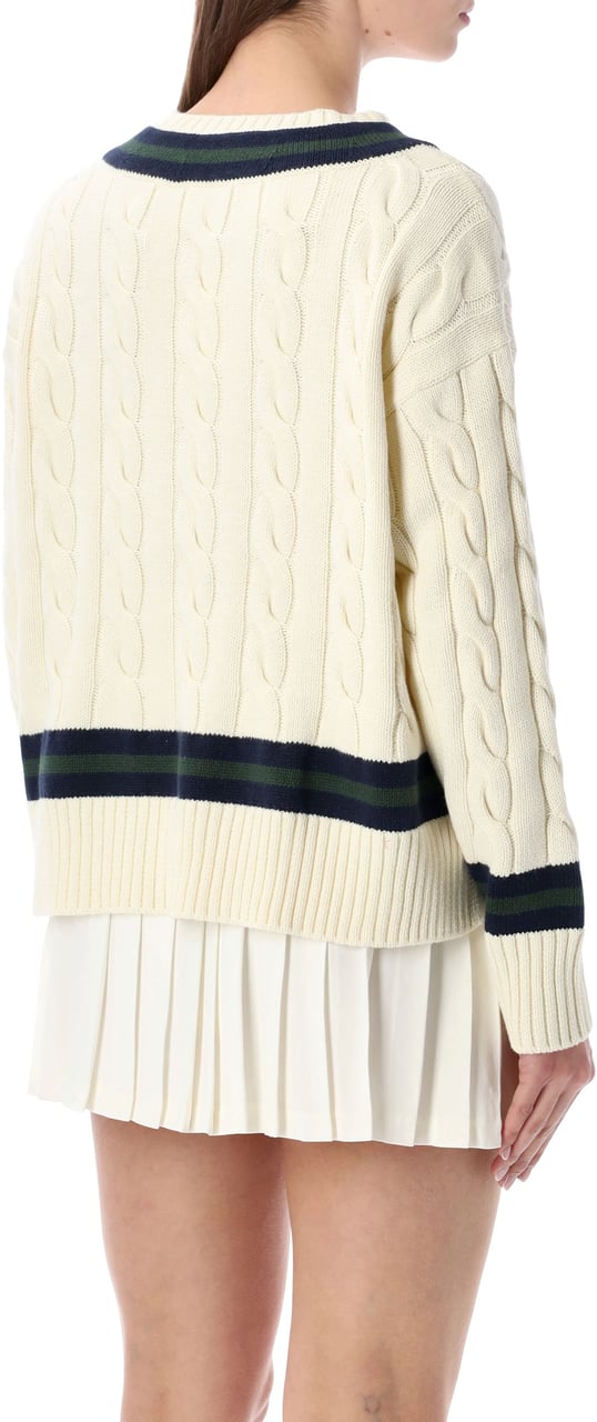 Sporty & Rich Sporty & Rich cotton cableknit V-neck sweater Neutraal