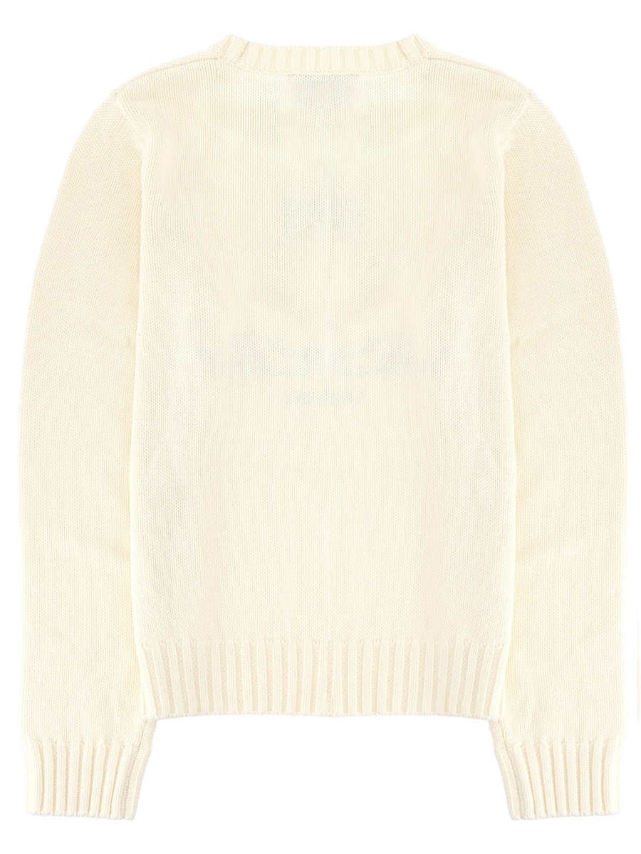 Sporty & Rich Logo Ribbed Cotton Crewneck Sweater Neutraal