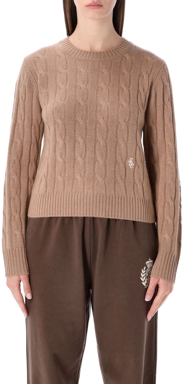 Sporty & Rich Sporty & Rich cropped cable-knit cashmere sweater camel Bruin