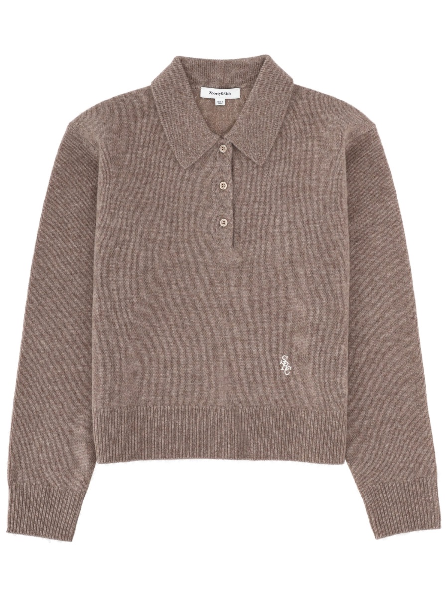 Sporty & Rich Cashmere-Blend Cropped Polo Shirt Bruin