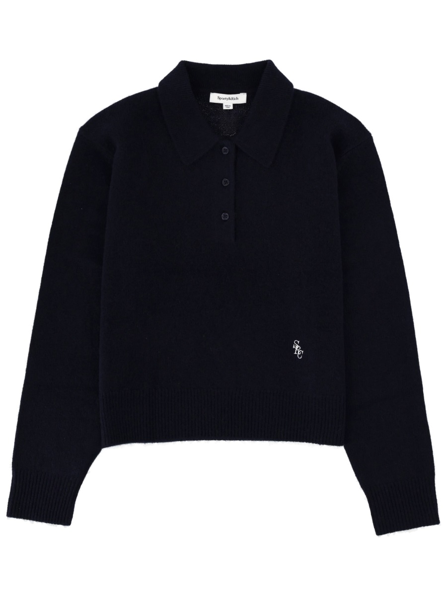 Sporty & Rich Cashmere-Blend Cropped Polo Shirt Zwart