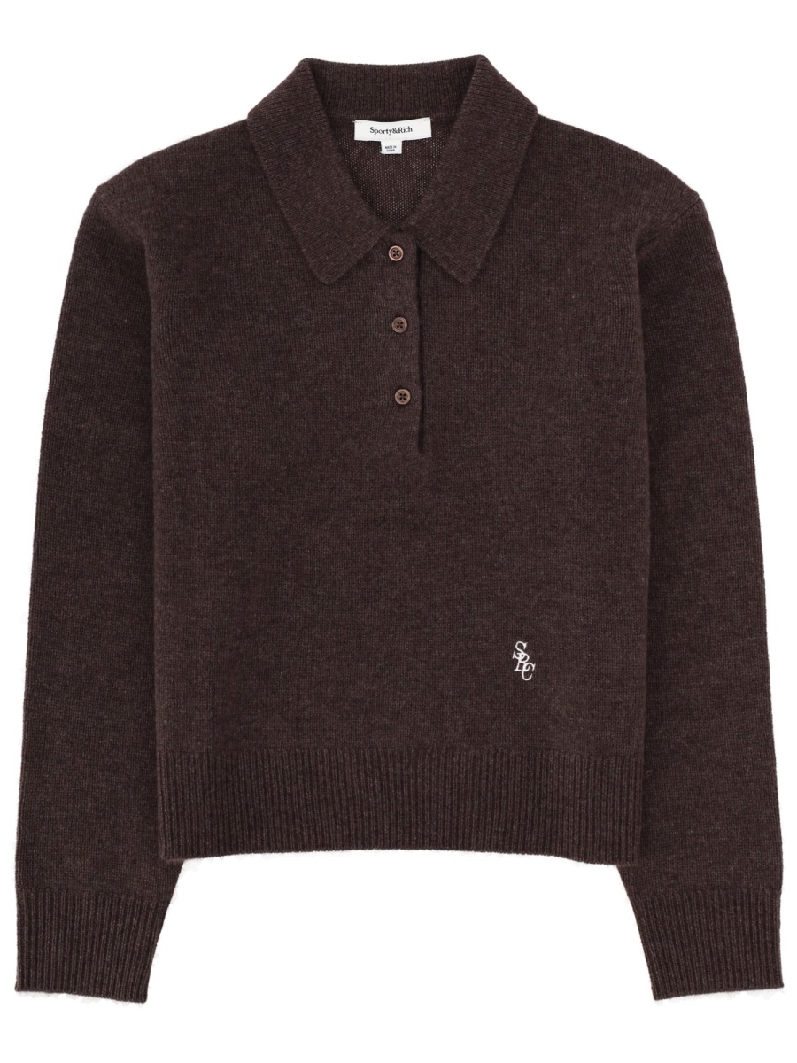 Sporty & Rich Cashmere-Blend Cropped Polo Shirt Zwart
