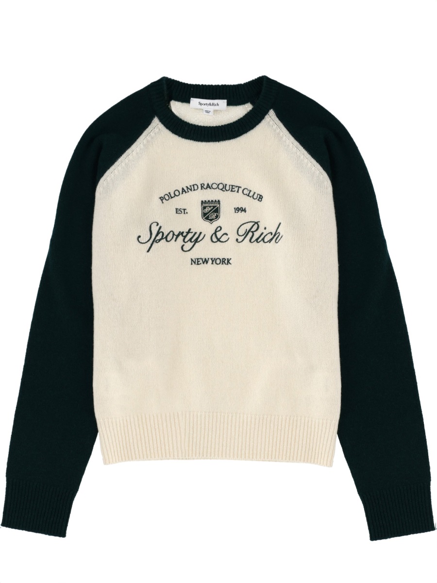 Sporty & Rich Two-Tone Cashmere-Blend Crewneck Jersey Neutraal