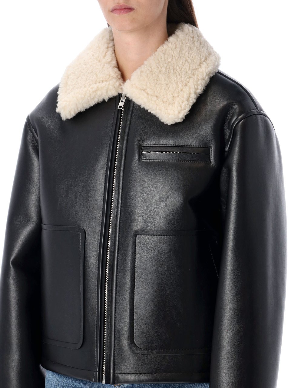 Stand Studio Kaz Eco Shearling Jacket Black Off White Zwart