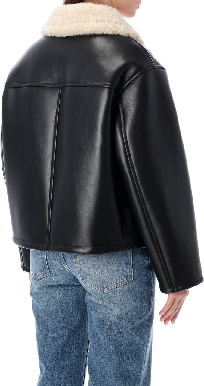 Stand Studio Kaz Eco Shearling Jacket Black Off White Zwart