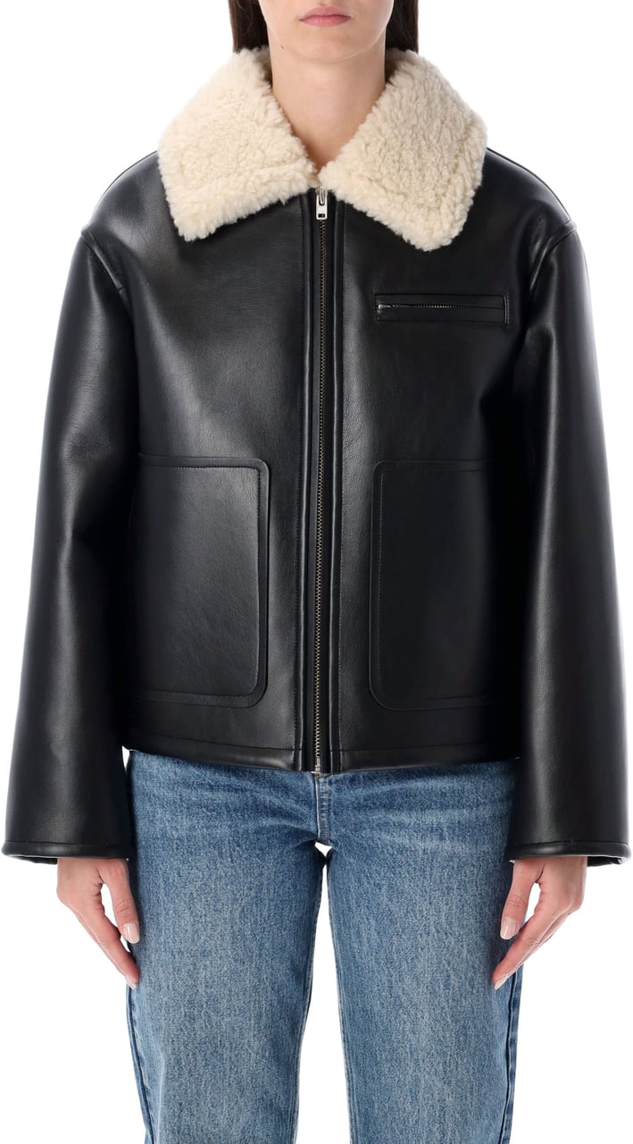 Stand Studio Kaz Eco Shearling Jacket Black Off White Zwart