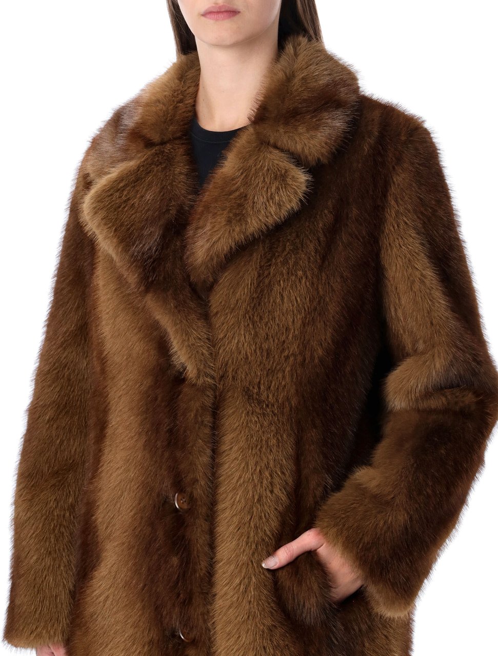 Stand Studio Nora Coat Eco Fur Luxe Natural Brown Bruin