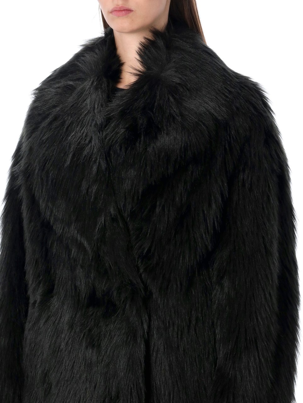 Stand Studio Katalina Eco Fur Furry Coat Nero Zwart
