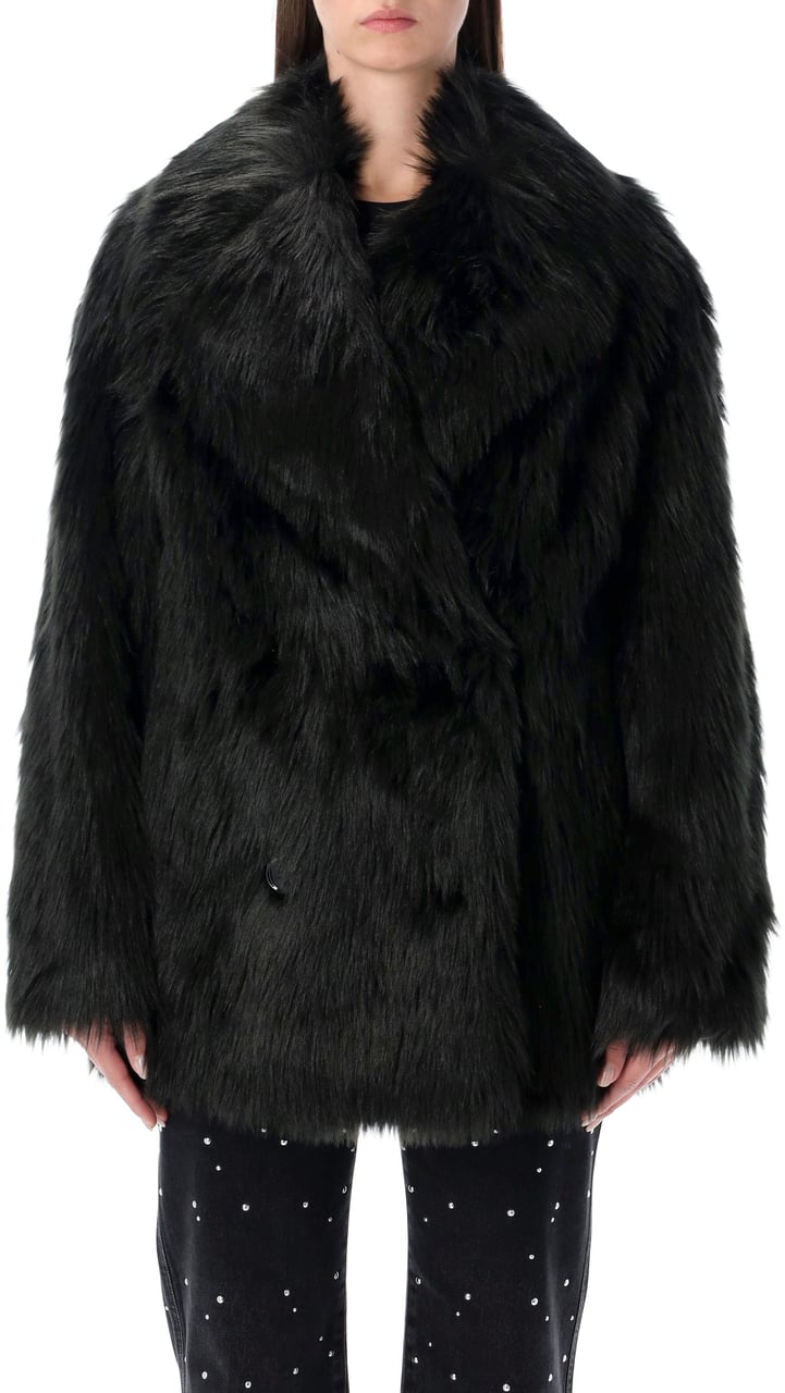 Stand Studio Katalina Eco Fur Furry Coat Nero Zwart