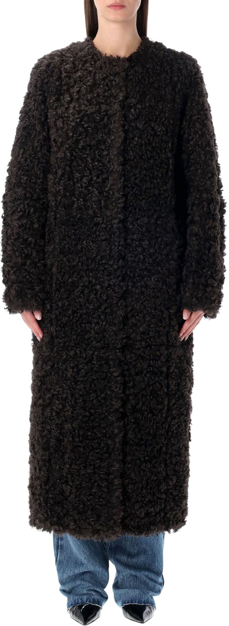 Stand Studio Renata Coat Eco Fur Curly Dark Chocolate Bruin