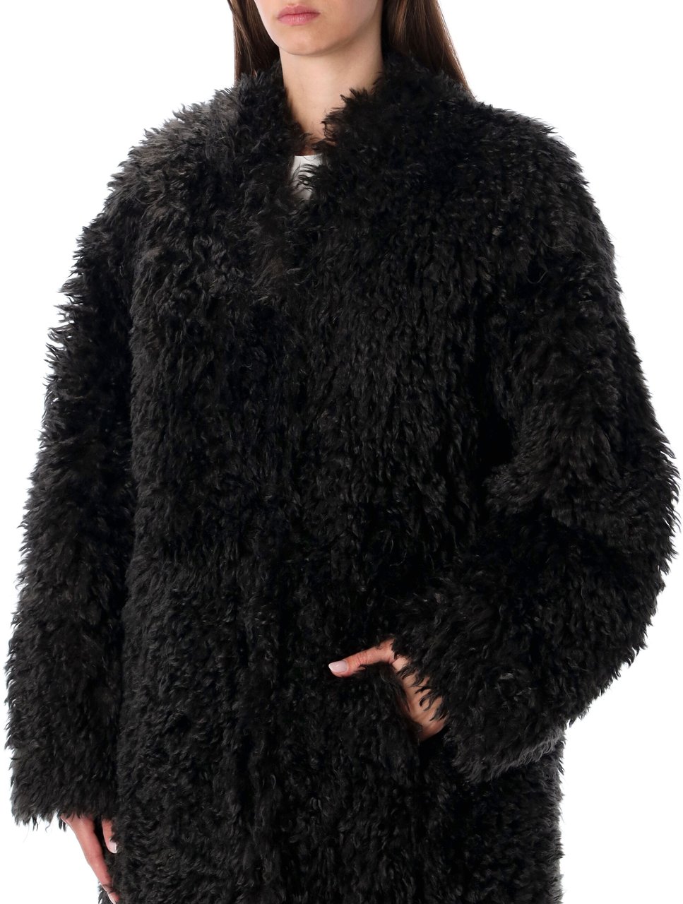 Stand Studio Carolina Eco Fur Curl Coat Smoke Grey Grijs
