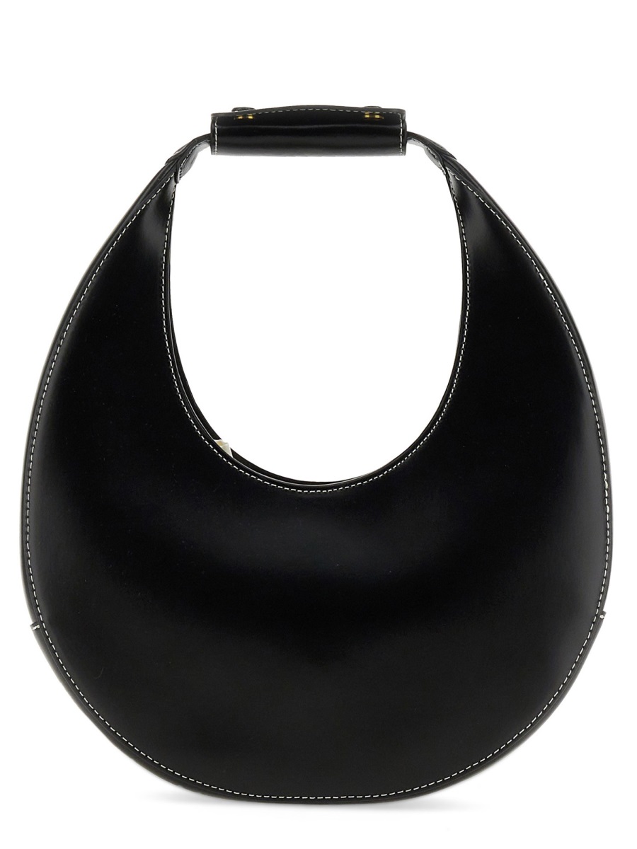 Staud Moon Crescent-Shaped White Stitching Handbag Zwart