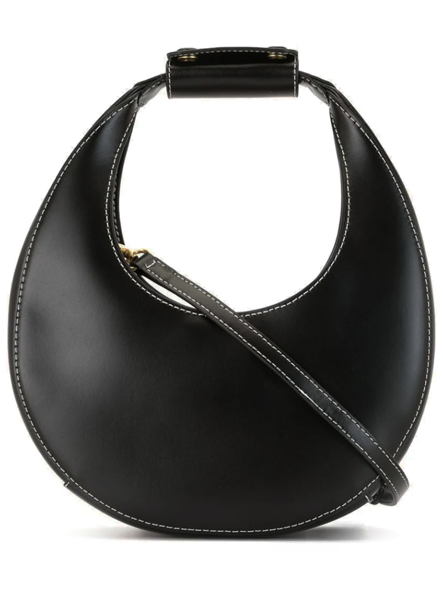 Staud Moon Crescent-Shaped White Stitching Handbag Zwart
