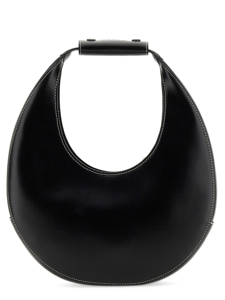 Staud Moon Crescent-Shaped White Stitching Handbag Zwart