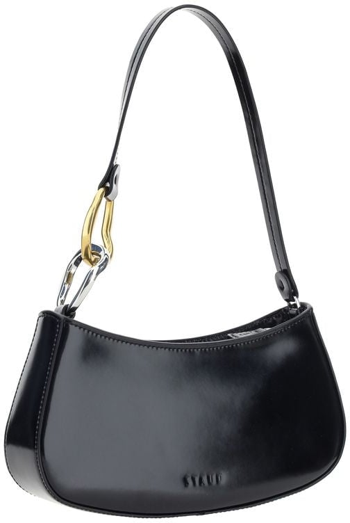 Staud Black Calf Leather Bos Taurus Shoulder Bag Zwart