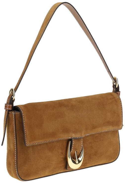 Staud Brown Calf Leather Bos Taurus Shoulder Bag Bruin