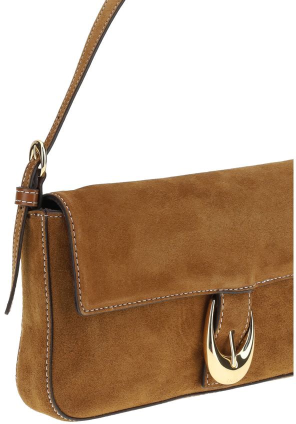 Staud Brown Calf Leather Bos Taurus Shoulder Bag Bruin
