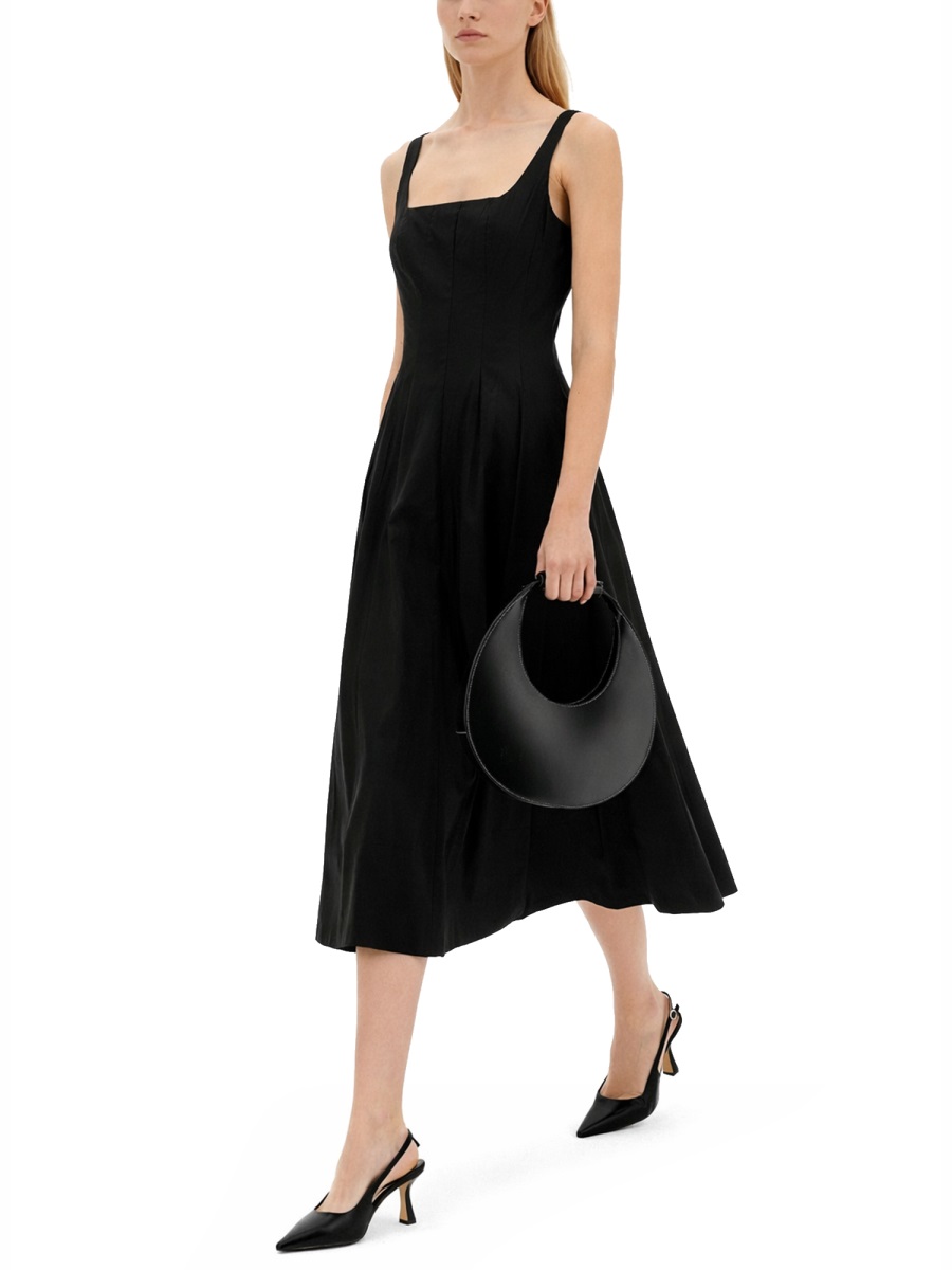 Staud Ellison Viscose-Blend Pleated Midi Dress Zwart