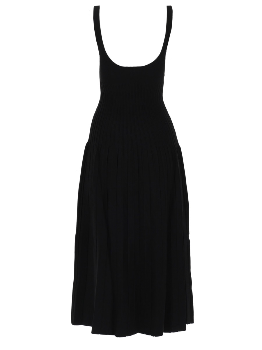 Staud Ellison Viscose-Blend Pleated Midi Dress Zwart