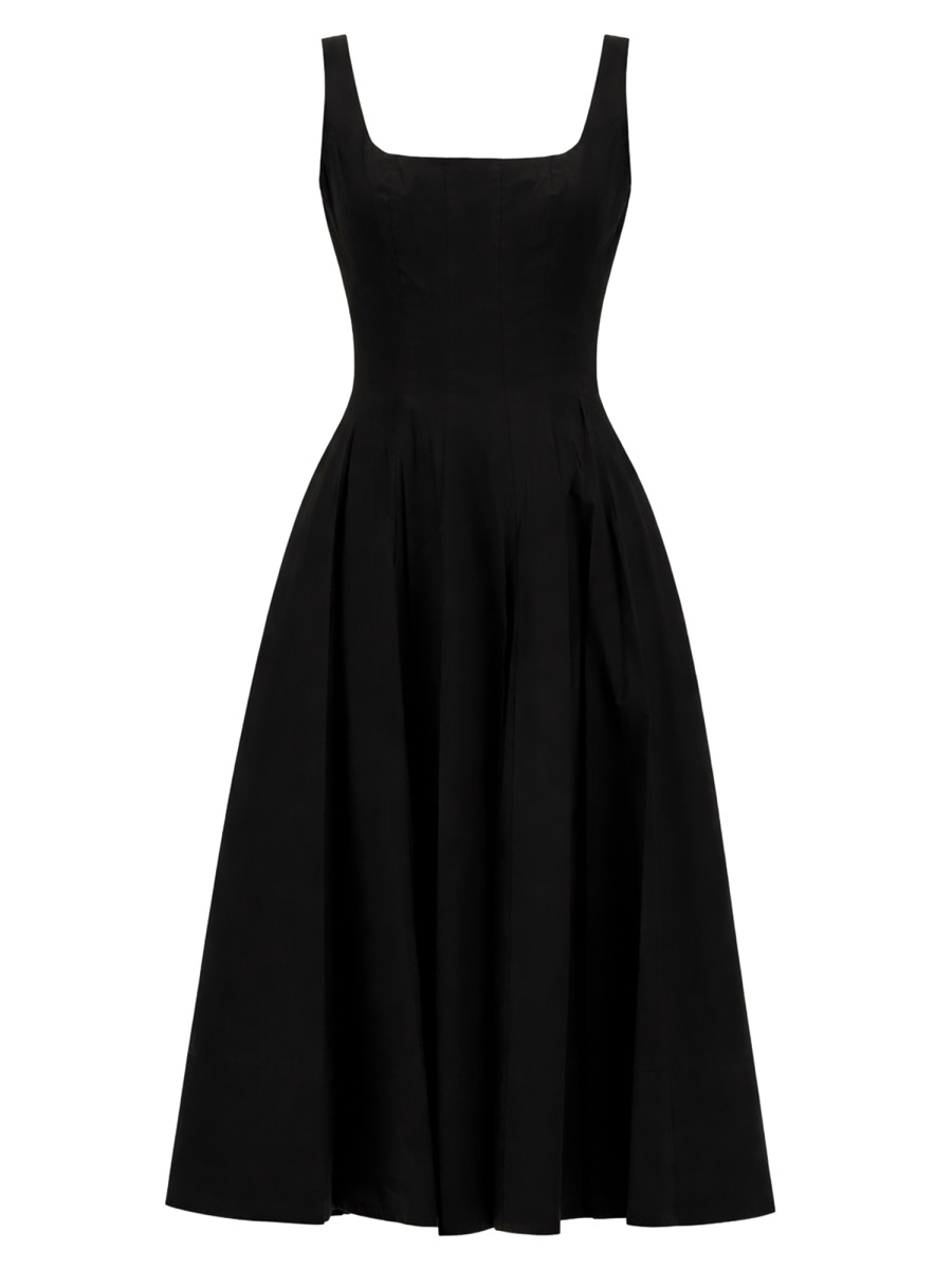 Staud Ellison Viscose-Blend Pleated Midi Dress Zwart