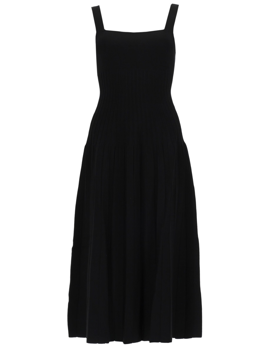 Staud Ellison Viscose-Blend Pleated Midi Dress Zwart