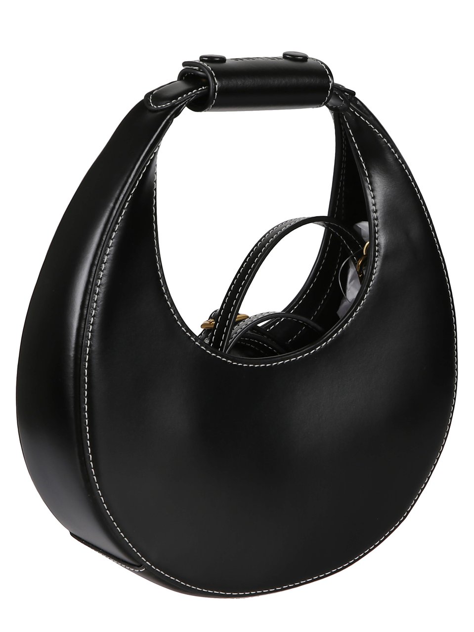 Staud Crescent Moon Shoulder Bag with Gold Hardware and Contrasting Stitching Zwart