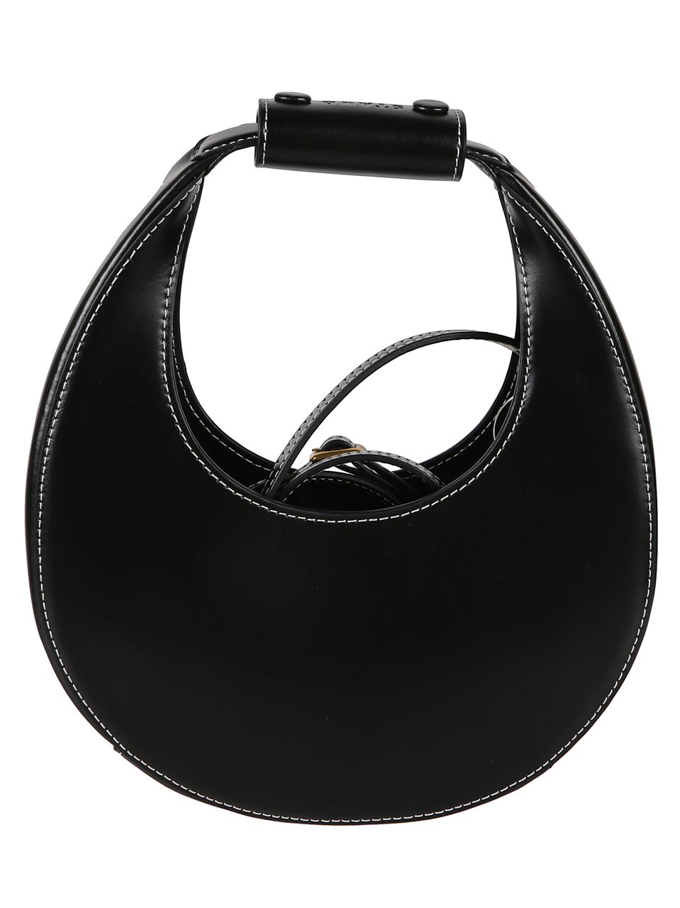 Staud Crescent Moon Shoulder Bag with Gold Hardware and Contrasting Stitching Zwart
