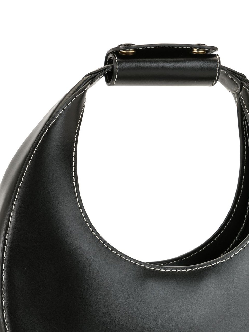 Staud Crescent Moon Shoulder Bag with Gold Hardware and Contrasting Stitching Zwart