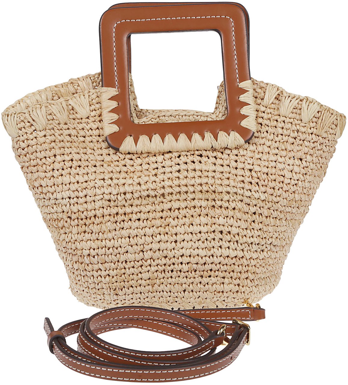 Staud Shirley Raffia Mini Bucket Bag Nude Beige