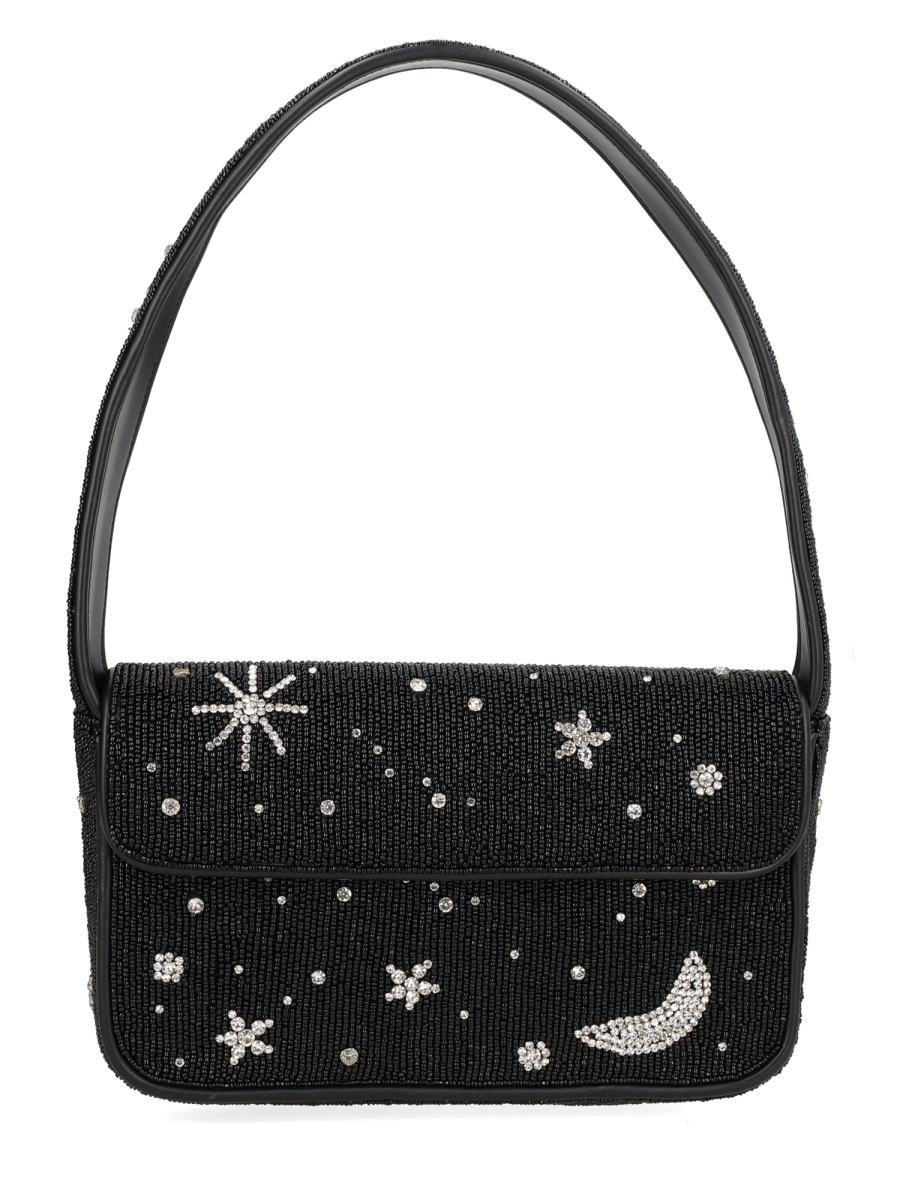 Staud Black Tommy Celestial Beaded Glass Shoulder Bag Zwart