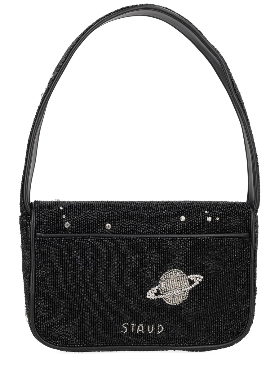 Staud Black Tommy Celestial Beaded Glass Shoulder Bag Zwart