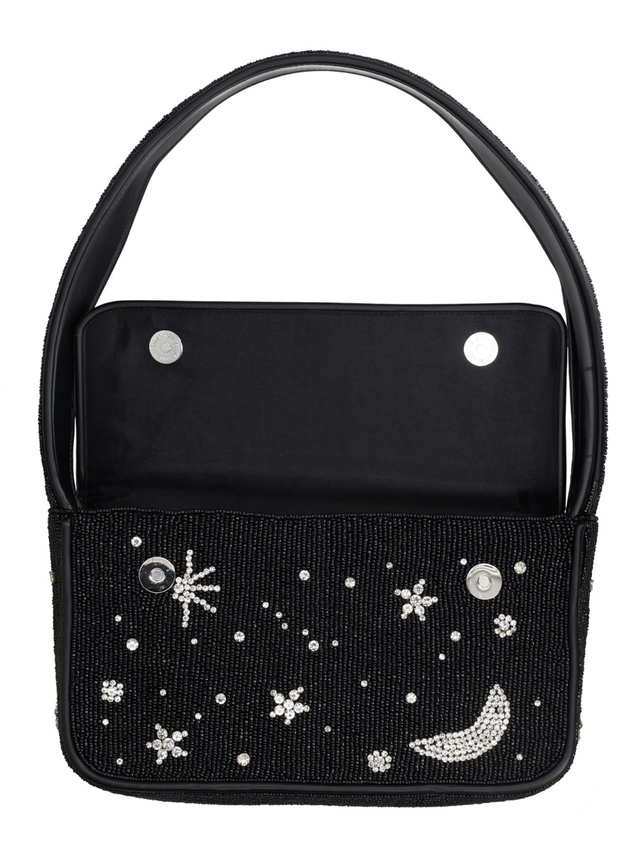 Staud Black Tommy Celestial Beaded Glass Shoulder Bag Zwart