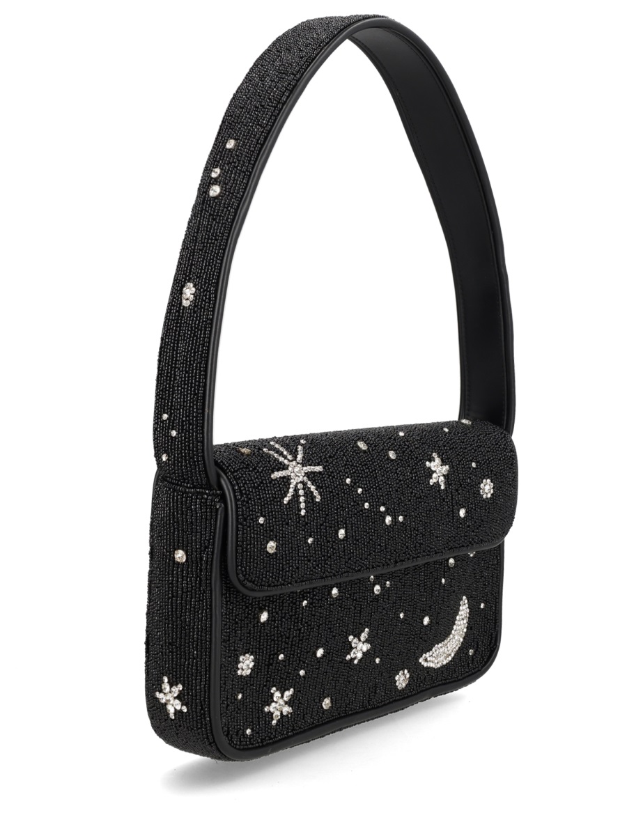 Staud Black Tommy Celestial Beaded Glass Shoulder Bag Zwart