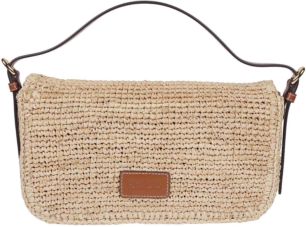 Staud Harlow Raffia Shoulder Bag Nude Beige