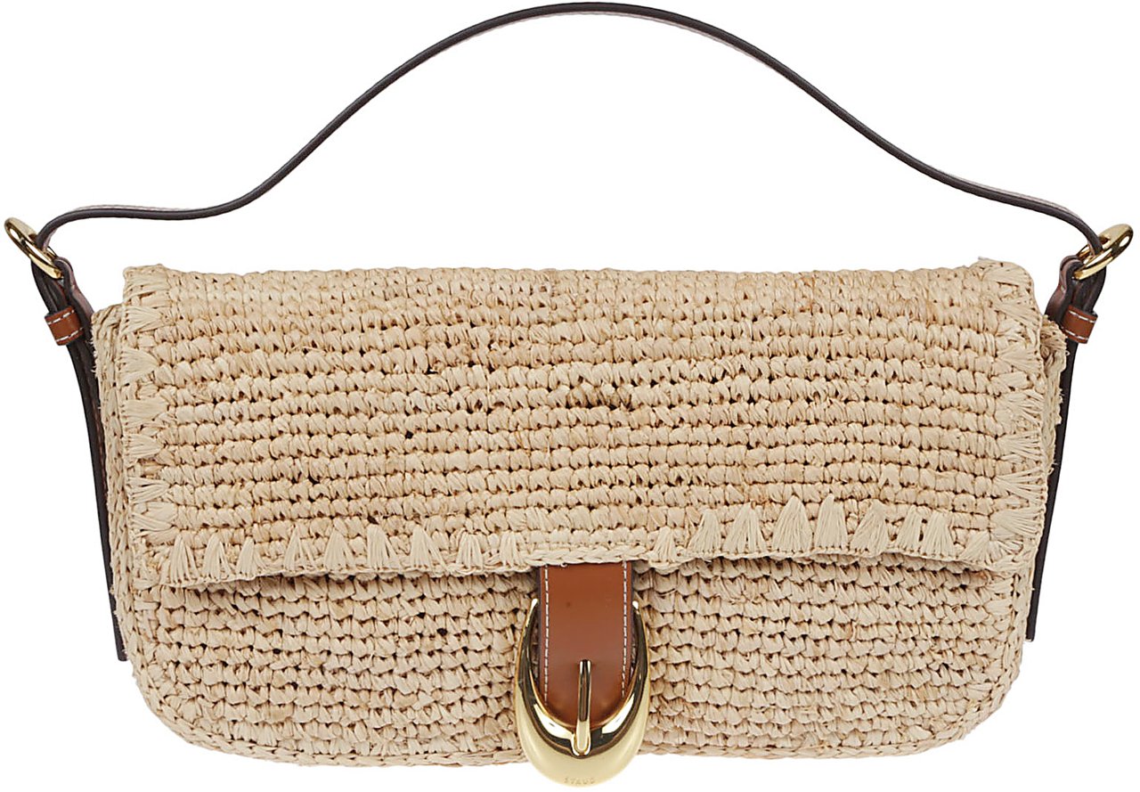 Staud Harlow Raffia Shoulder Bag Nude Beige