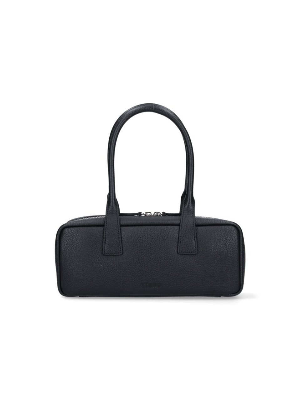 Staud Textured Black Leather Shoulder Bag With Dual Zip Closure Zwart