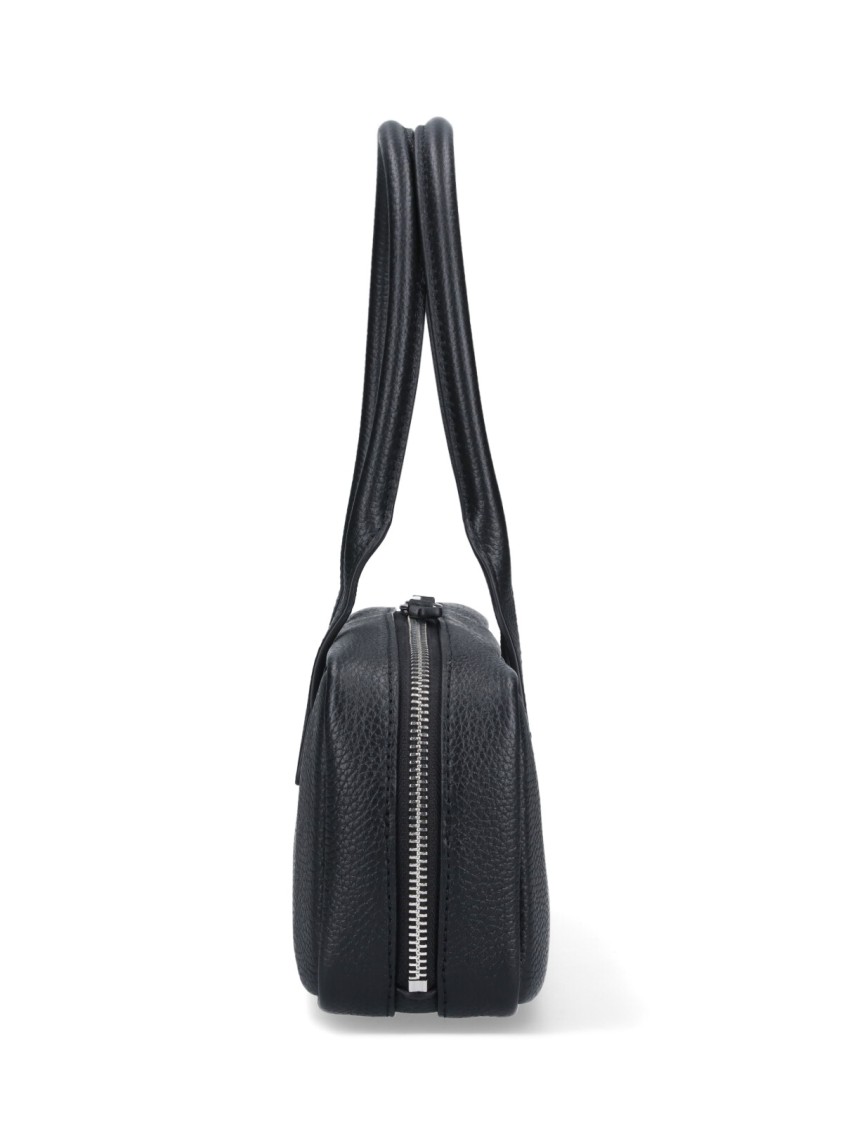 Staud Textured Black Leather Shoulder Bag With Dual Zip Closure Zwart