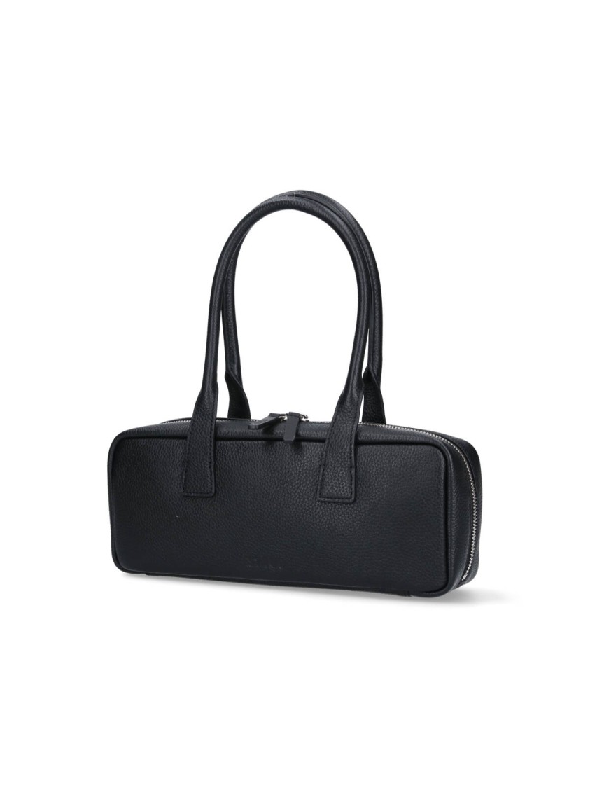 Staud Textured Black Leather Shoulder Bag With Dual Zip Closure Zwart