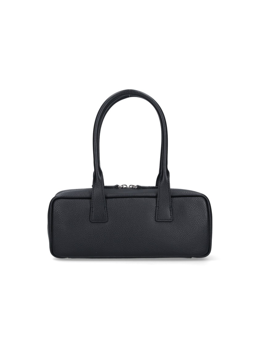 Staud Textured Black Leather Shoulder Bag With Dual Zip Closure Zwart