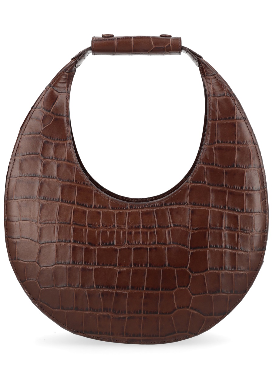 Staud Neutrals Moon Crocodile Embossed Leather Handbag Zwart