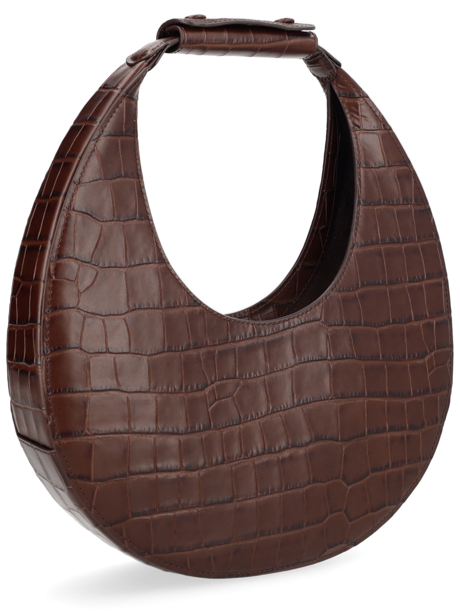 Staud Neutrals Moon Crocodile Embossed Leather Handbag Zwart