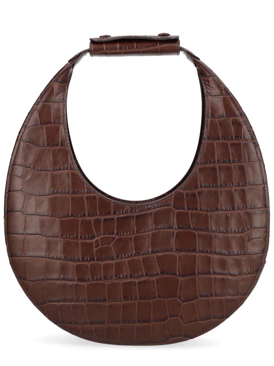 Staud Neutrals Moon Crocodile Embossed Leather Handbag Zwart