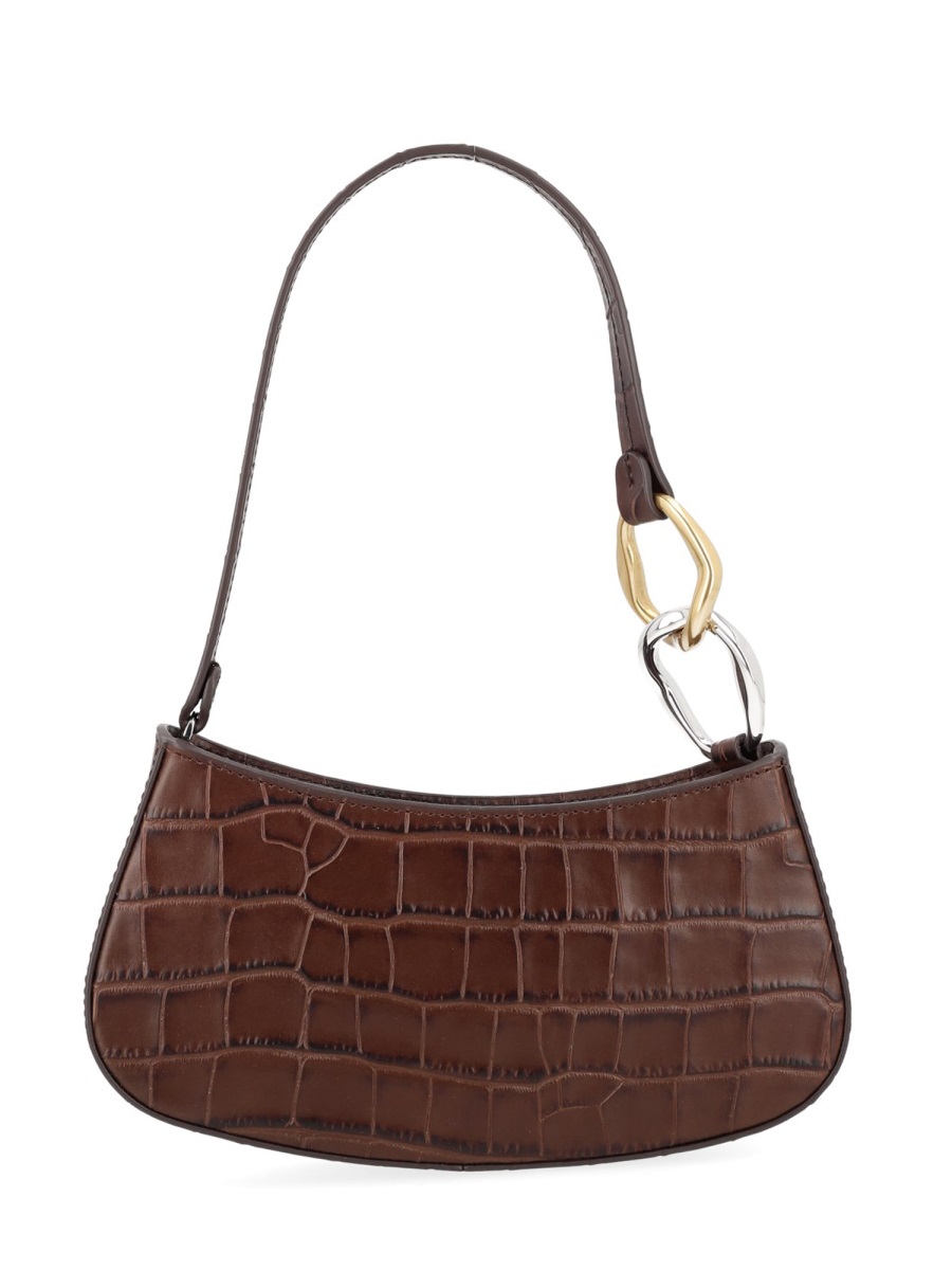 Staud Ollie Crocodile-Embossed Interlocking Rings Handbag Grijs
