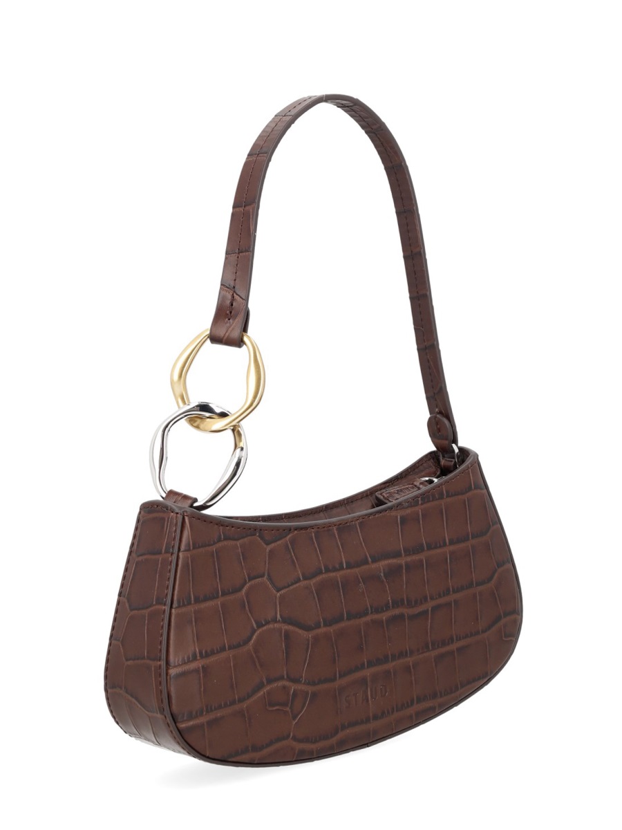 Staud Ollie Crocodile-Embossed Interlocking Rings Handbag Grijs