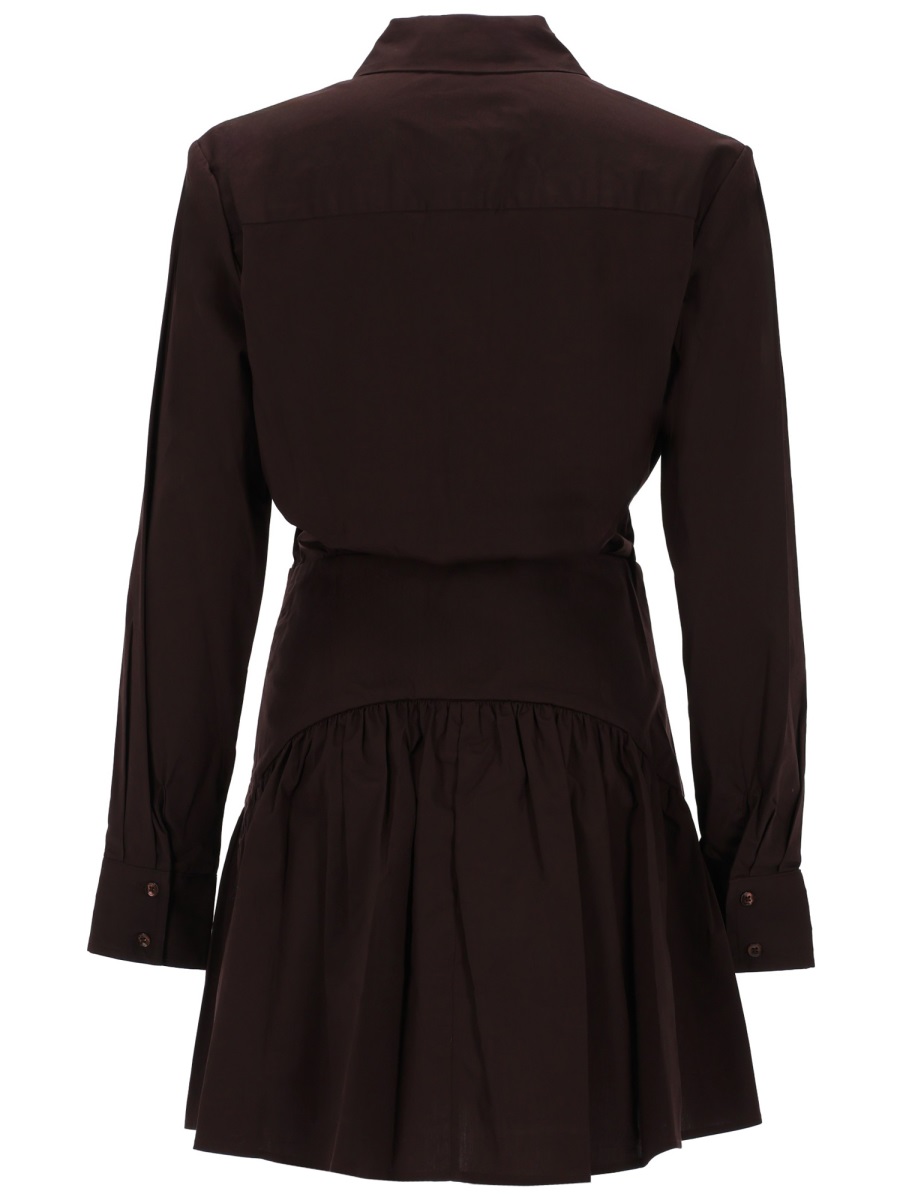 Staud Neutrals Rocco Flared Gathered Cotton Mini Dress Zwart