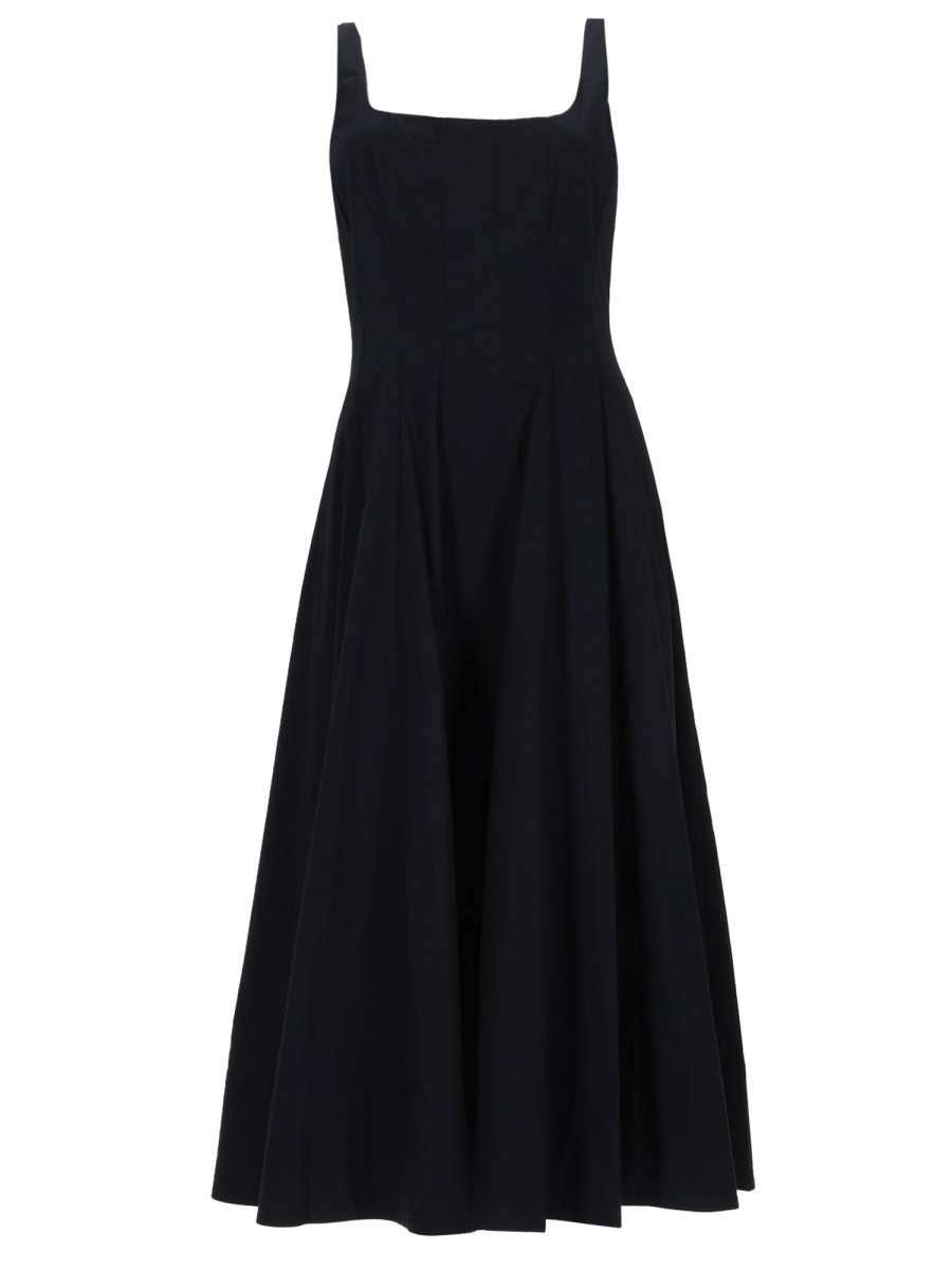 Staud Neutrals Wells Pleated Voluminous Midi Dress Zwart