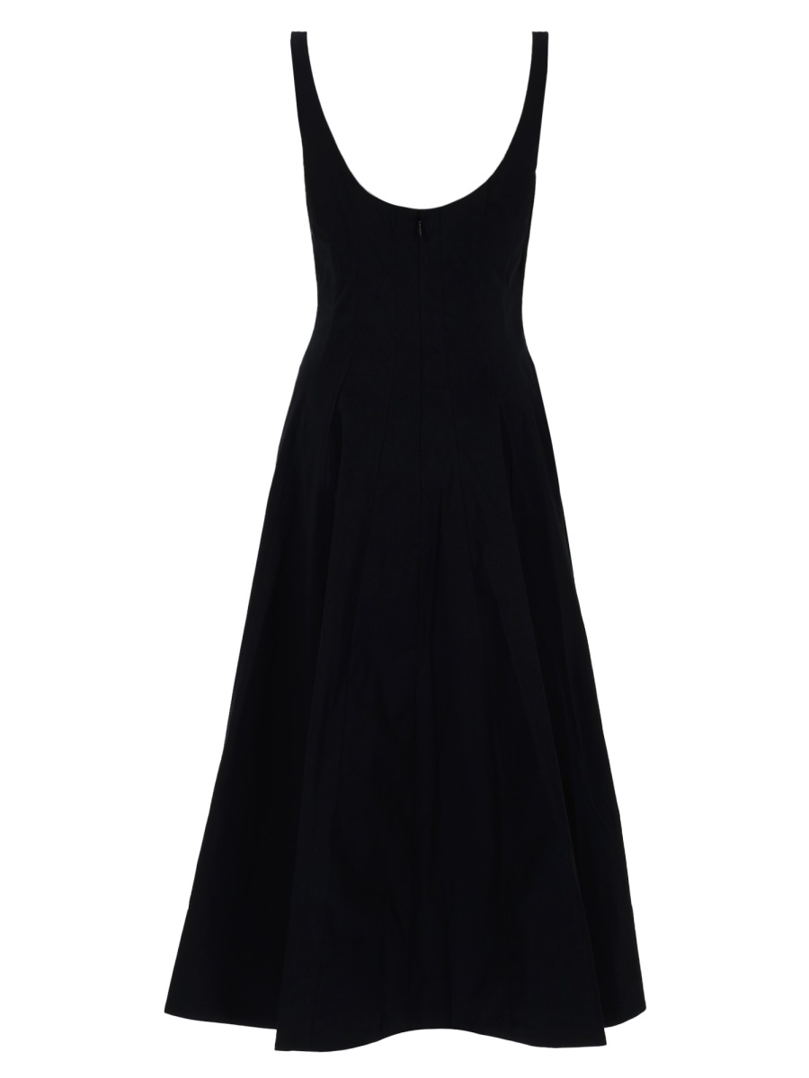 Staud Neutrals Wells Pleated Voluminous Midi Dress Zwart