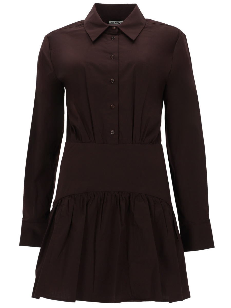 Staud Rocco Fitted Cinched Waist Mini Dress Bruin