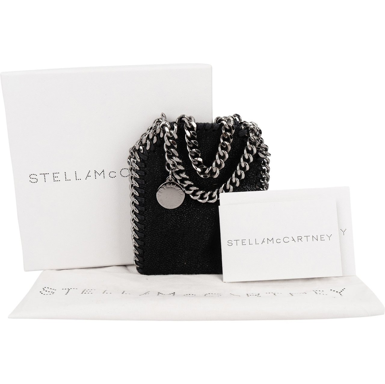 Stella McCartney Shaggy Falabella Fold Over Micro Tote Crossbody Handbag Zwart